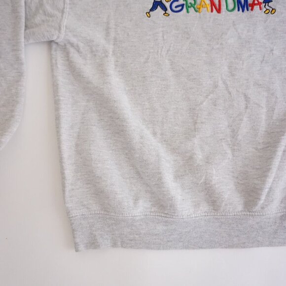 Vintage '90s Jerzees Grandmacore Embroidered Kids Gray Cotton Crewneck Sweater L - Picture 6 of 10